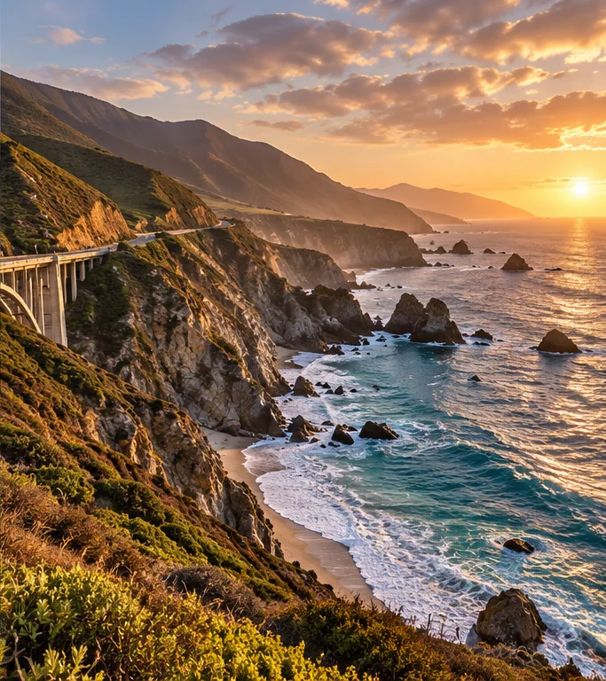 California coastal highway beside the Pacific Ocean